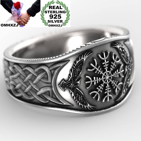 OMHXZJ-Anillo de Plata de Ley 925 con brújula celta, joyería de moda europea para hombre, regalo de cumpleaños y boda, RR1184 ► Foto 1/6