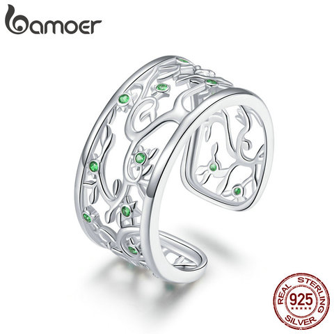 Anillos de dedo ancho bamoer Árbol de la vida para mujeres 925 Sterling sin plata tamaño anillo ajustable nuevo diseño Bague BSR125 ► Foto 1/6