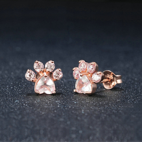 Bohemia de moda Linda Pata de Gato pendientes para las mujeres de moda de plata de oro del Color de cristal Rosa Animal huella de garra pendientes ► Foto 1/6