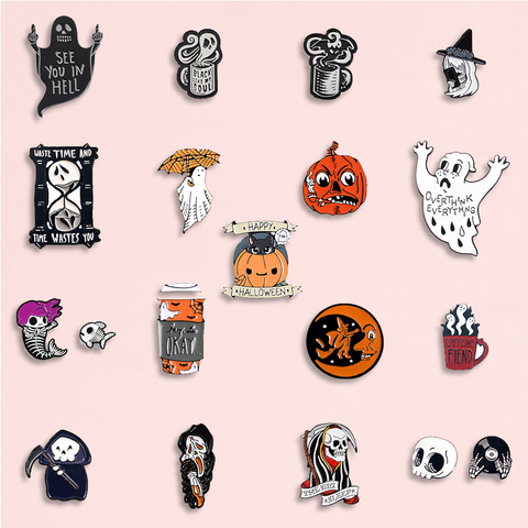 Broche de calabaza esmaltada para Halloween, broche de calabaza fantasma, bolsas de mezclilla vaquera, regalo de joyería Punk para amigos, hombres, mujeres y niños ► Foto 1/6