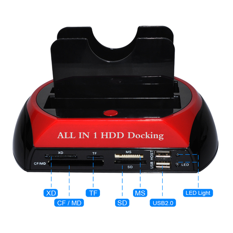 DeepFox-estación de acoplamiento para disco duro carcasa externa HDD SSD con lector de tarjetas, USB 2,0 a 2,5, 3,5 pulgadas, SATA IDE, ranuras duales ► Foto 1/6