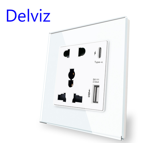 Delviz-enchufe de interfaz tipo C, Panel de cristal Universal internacional, toma de corriente de pared, salida USB, carga rápida inteligente de 18W y 4000ma ► Foto 1/4