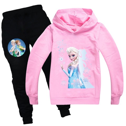 Chándal de Disney para niños, conjuntos de ropa para niñas pequeñas, trajes deportivos de moda, sudaderas con capucha y pantalones, ropa de Elsa de Frozen, 2 uds. ► Foto 1/6