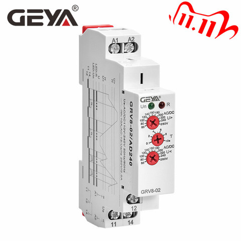 GEYA-relé de protección contra sobrevoltaje y bajo voltaje, GRV8-02 de relé Protector de voltaje DC12V 24V 48V 220V 10A ► Foto 1/6