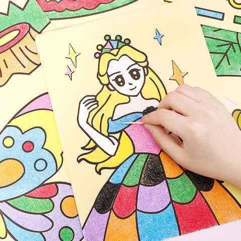 Creativo pintura de arena DIY niños juguetes de Montessori niños artesanía Doodle color arena imágenes artísticas papel de dibujo juguetes educativos ► Foto 1/6