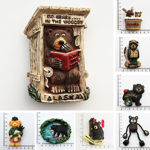 Imanes de nevera Kawaii de oso de Alaska de EE. UU., recuerdo de Turismo, oso británico de Canadá, pegatinas magnéticas para refrigerador, imán bonito, regalo de decoración ► Foto 1/6