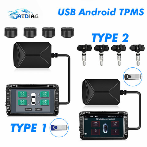 Sistema de Monitoreo de presión de neumáticos de coche, 4 sensores internos/externos, USB, Android, TPMS, pantalla de navegación, alarma de presión de neumáticos, 0-116Psi ► Foto 1/6