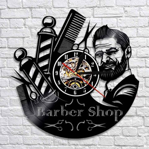 Reloj de pared decorativo para peluquería, cronógrafo de vinilo, diseño moderno, 3D, para salón de barbería ► Foto 1/6