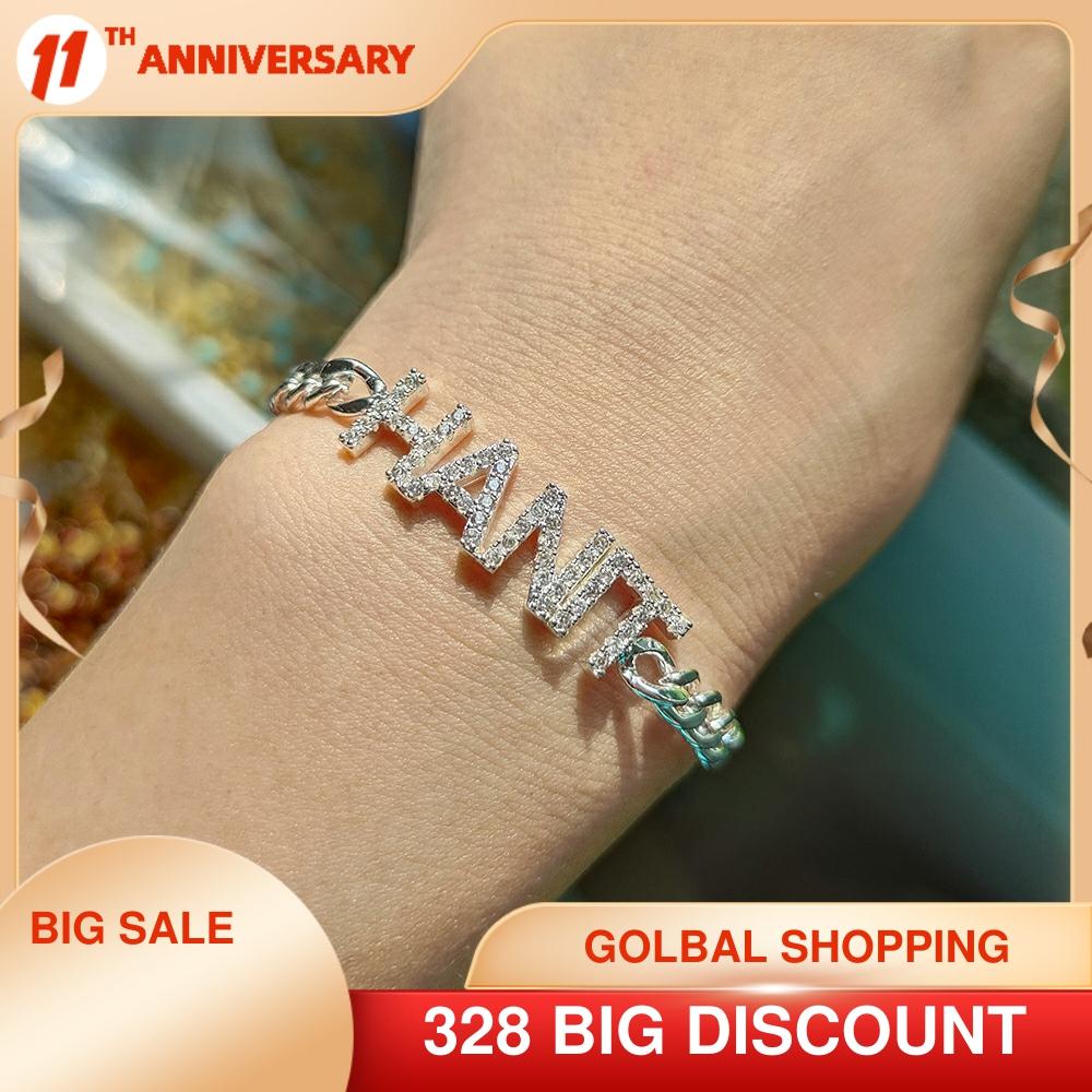 DODOAI-pulsera personalizada con nombre para mujer y niño, brazalete de cristal brillante con letras de 9mm, cadena cubana ajustable, pulseras elásticas con letras, regalos ► Foto 1/5