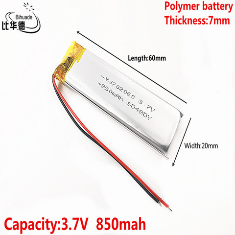 Litro de batería de energía buena calidad 3,7 V 850mAH 702060 de polímero de iones de litio/Li-ion batería para tablet pc Banco GPS mp3... mp4 ► Foto 1/4