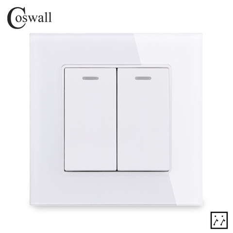 Coswall-Panel de cristal templado, 2 entradas, interruptor intermedio de 3 vías, interruptor de luz de pared de encendido/apagado, serie 16A C1 ► Foto 1/5