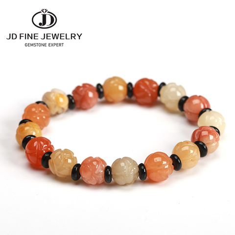 JD-pulsera de hilo Budista Tibetano hecho a mano, de la suerte, cuentas de Jade Oro Natural de 10mm, brazalete de OM Mani Padme Hum de flores talladas ► Foto 1/6