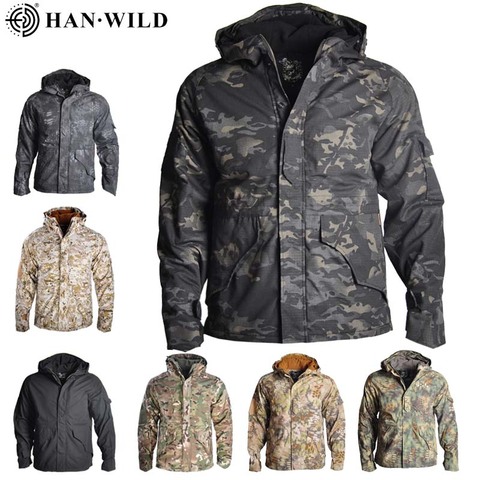 Chaqueta táctica de camuflaje HAN WILD, chaqueta gruesa de lana para senderismo para hombre G8, impermeable, rompevientos cálido para hombre, chaqueta militar con capucha ► Foto 1/6