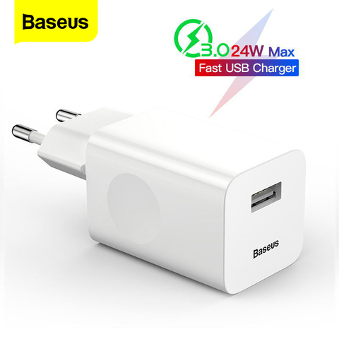 Cargador USB Baseus 24W de carga rápida 3,0 QC3.0 cargador de pared para teléfono móvil iPhone X Xiaomi mi 9 Tablet iPad EU QC carga rápida ► Foto 1/6