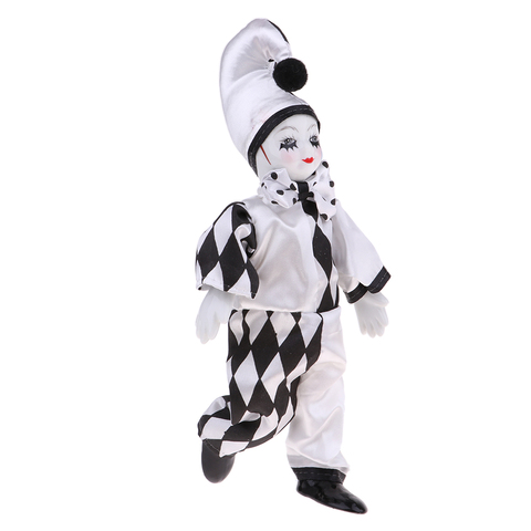 Muñeco de porcelana de 25cm y 10 pulgadas para hombre payaso De pie, disfraz blanco y negro, decoración del hogar ► Foto 1/6