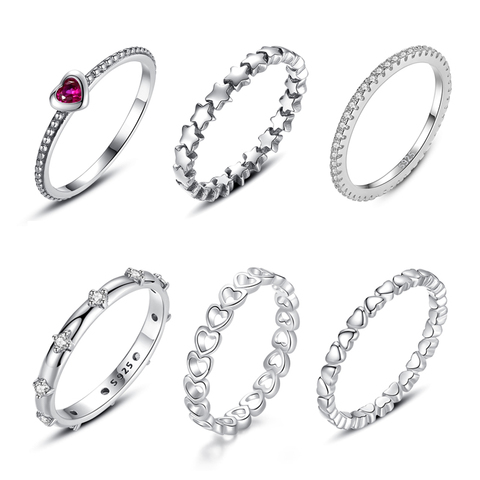 Original 100% anillo de Plata de Ley 925 amor dedo corazón apilable anillos rojo claro de cristal para las mujeres regalo de boda de joyería de lujo ► Foto 1/6