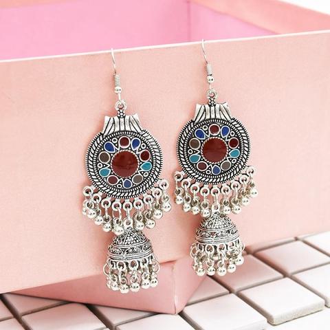 Pendientes de estilo étnico para mujer, aretes de estilo étnico turco, con flecos, Jhumka, indio ► Foto 1/6