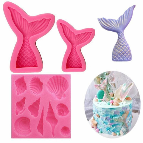 Molde de silicona con forma de cola de sirena, 1 uds., pasta de goma, moldes pastel para Fondant de Chocolate, moldes de caramelo, utensilios de decoración para magdalenas ► Foto 1/6