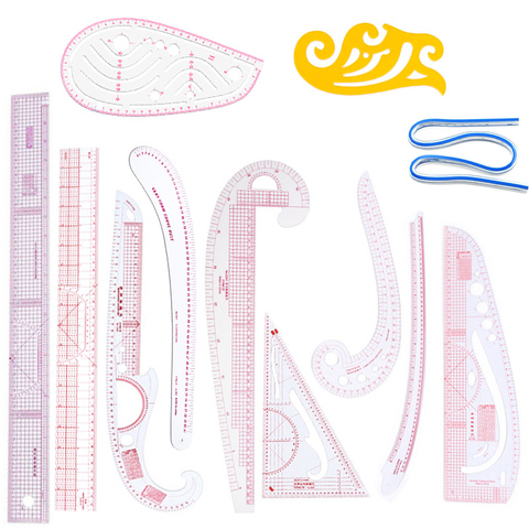 Regla métrica curva francesa, herramienta de medida para confección de ropa, plantilla de dibujo a medida, suministros de costura de plástico, 9/13 Uds. ► Foto 1/6