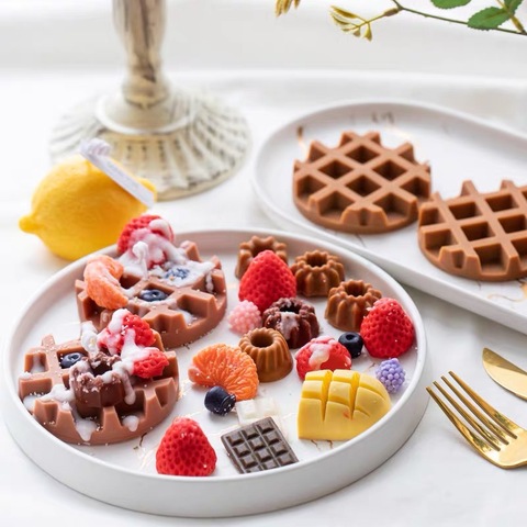 Moldes de silicona para vela de gofres grandes, moldes de cera para fabricación de velas hechas a mano con forma de hoja de frutas y rosquilla ► Foto 1/6