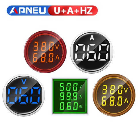 22MM voltímetro Digital LED pantalla cuadrado redondo doble amperímetro Ampere de voltaje de corriente Hertz medidor de frecuencia de la luz de señal de Lndicator ► Foto 1/6
