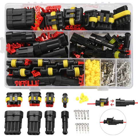 708 Uds escondió impermeable conectores 1/2/3/4 Pin 26 conjuntos coche conector de cable eléctrico camión arnés 300V 12A 352 paquete Kit ► Foto 1/6
