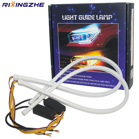 Luz LED de conducción diurna para coche, tira de luces led de 30/45/60cm con flujo Flexible DRL, señal de giro, Ojo de Ángel, color blanco ámbar ► Foto 1/6