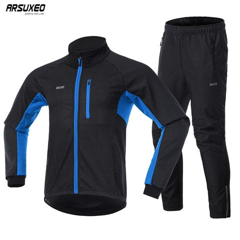 ARSUXEO-Conjunto de chaquetas de ciclismo para hombre, ropa térmica de lana a prueba de viento, impermeable y cálida, pantalones reflectantes para bicicleta de montaña, Invierno ► Foto 1/6