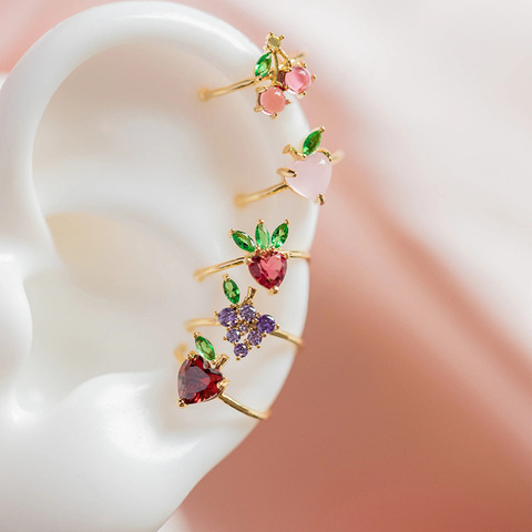 Pendientes coreanos de estilo veraniego para mujeres y niñas, joyería exquisita, chapado en oro de 18k, con abalorios de frutas de melocotón y cristal ► Foto 1/6