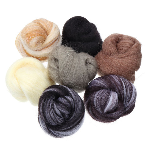 7 unids/set mezcla de lana de fieltro de Color de fibra de aguja de fieltro colección Natural para proyectos de animales lana de fieltro para costura 35g ► Foto 1/6