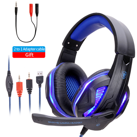 Cool-auriculares LED para juegos, cascos con cable para PC, diadema estéreo con micrófono para ordenador ► Foto 1/6