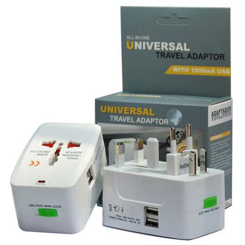 Adaptador Universal de viaje todo en uno, convertidor de corriente alterna de viaje internacional, 2 puertos USB, enchufe europeo ► Foto 1/6