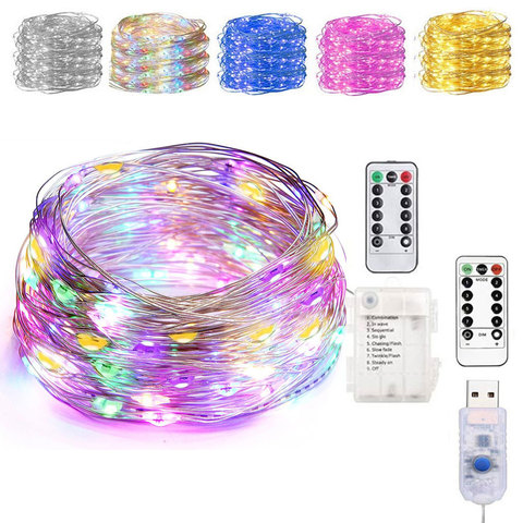 Cable de cobre alimentado por USB, cadena de luces LED de hadas con control remoto de 13 teclas para fiesta de Navidad, 10M, 5M, 50, 100LED, resistente al agua, 8 modos ► Foto 1/1