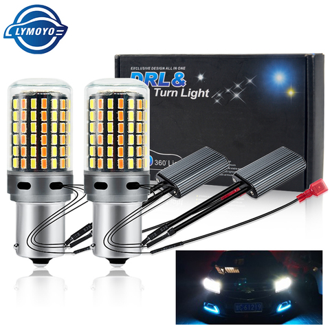 DRL señal PY21W P21W LED Dho Canbus BA15S BAU15S T20 7440 W21W 3156 3014 120smd Dual modo de luz diurna DC12V ► Foto 1/6