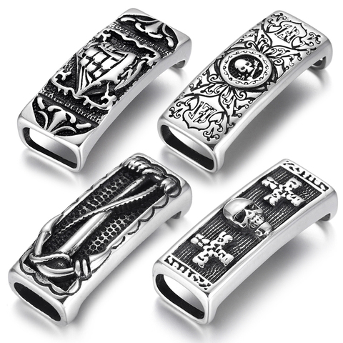 Abalorios de tobogán de acero inoxidable para hombres, cuentas con estampado de calavera rectangular Punk, ajuste de cuenta deslizante de 12x6mm, cuero plano, DIY, suministros de joyería ► Foto 1/6