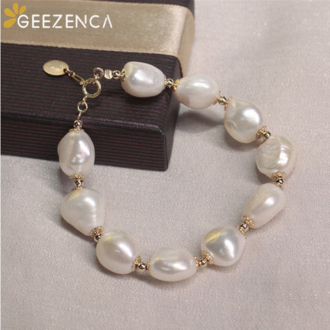 Pulsera de plata de ley 925 con perlas barrocas chapadas en oro, brazalete elegante sencillo de piedras preciosas, joyería fina, regalo para mujer ► Foto 1/5