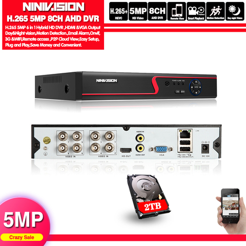 Cámara grabadora DVR de seguridad híbrida 6 en 1, 5MP, AHD, NVR, XVR, CCTV, 4Ch, 8Ch, 1080P, 4MP, 5MP, DVR, Onvif, RS485, Coxal, Control P2P en la nube ► Foto 1/6