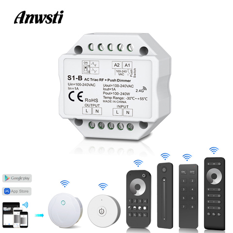 LED Dimmer Triac, 220V 110V 230V AC regulable interruptor RF 2,4G control remoto inalámbrico Wifi inteligente Dimmer interruptor regulador para Bombilla LED lámpara ► Foto 1/6