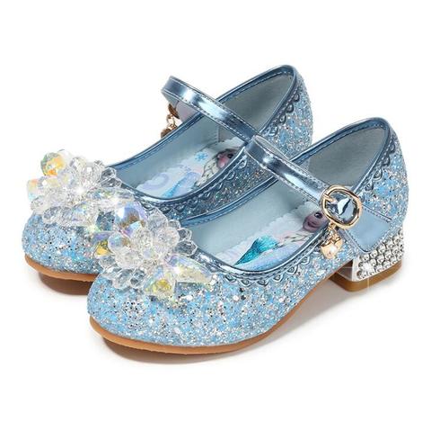 Disney-zapatos de princesa Elsa para niña, zapatos de vestir de dibujos animados de Frozen para niña, zapatos de fiesta de moda con tacones altos, regalo de Navidad ► Foto 1/6