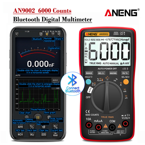 ANENG AN9002 multimetro digital profesional polimetro tester digital multimeter profesional multímetro digital comprobador de corriente metro tester digital voltimetro comprobador de pilas 6000 recuentos Bluetooth ► Foto 1/6