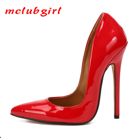 MCLUBGIRL-zapatos de tacón alto para hombre y mujer, calzado Sexy de talla grande 43 44 45, tacón de aguja blanco, zapatos de charol para oficina y boda ► Foto 1/6