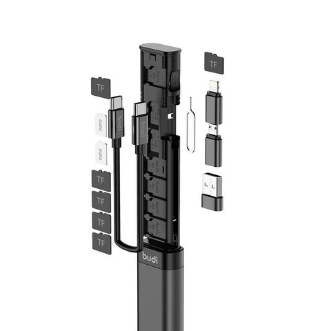 BUDI-Palo de Cable multifuncional, adaptador de tarjeta inteligente de almacenamiento de datos, caja USB, cargador inalámbrico Universal de 15w para iPhone y Huawei ► Foto 1/6