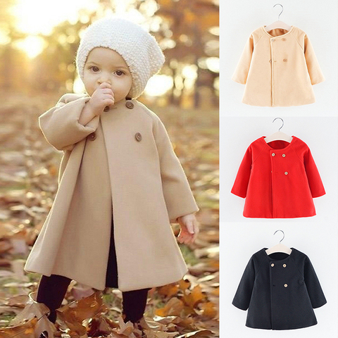 Ropa de moda para niña de 0 a 4 años, abrigo con botones de Color sólido para niña, cárdigan largo de primavera y otoño, chaqueta para niño pequeño ► Foto 1/6