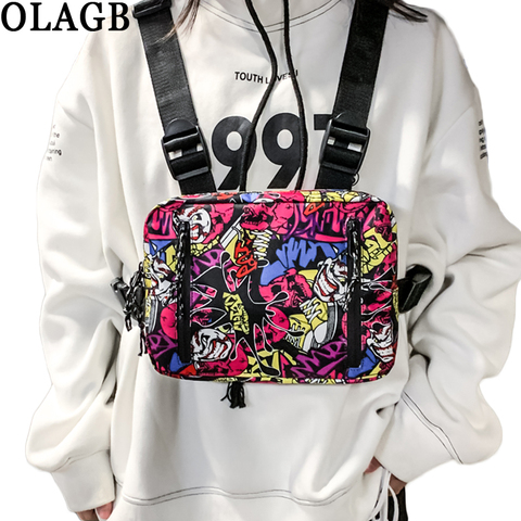 Nuevo Graffiti hip-hop Chest Bags para hombre moda doble apertura rectangular mujer Streetwear Graffiti escritor Chest Rig Bag G205 ► Foto 1/6