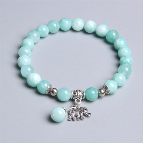 Pulsera de elefante de metal con amazonita azul de la suerte para mujer, brazalete, joyería, regalos, venta al por mayor ► Foto 1/5