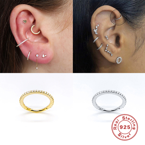 Pendientes de plata de ley 2022 para mujer, aretes de cristal ostentoso, pendiente de aro de cartílago, hebilla para Piercing para el hueso del oído, 925 ► Foto 1/6