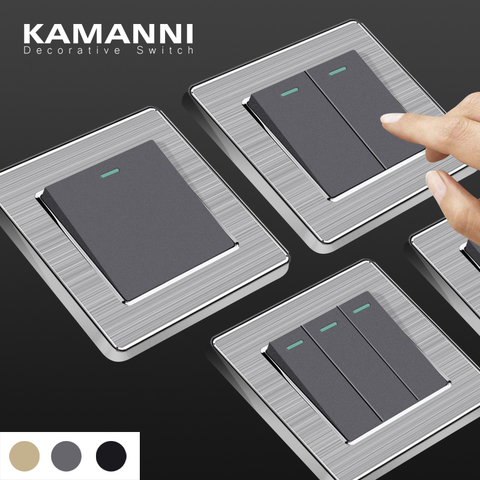 KAMANNI-Interruptor de toma de corriente de pared, pulsador de Panel de acero inoxidable, color gris ► Foto 1/6