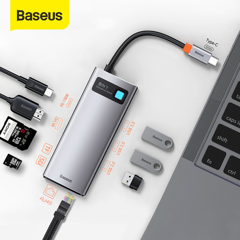 Baseus-concentrador de red USB tipo C a HDMI, adaptador compatible con USB 3,0, 8 en 1, para MacBook Pro Air Notebook, divisor USB C ► Foto 1/6
