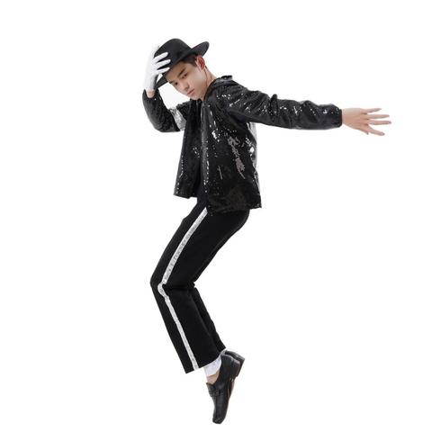 Chaqueta de cosplay de Michael Jackson para hombre y niño, traje de Halloween, pantalón, calcetines, guante, sombrero, 5 uds. ► Foto 1/6