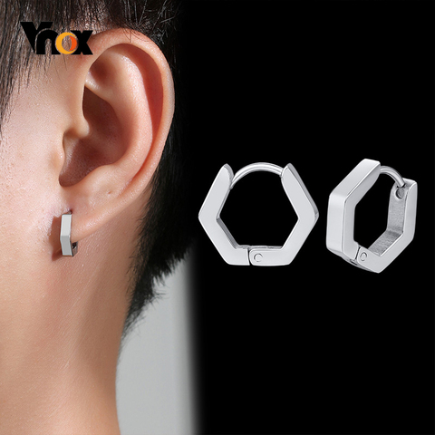 Vnox-pendientes triangulares hexagonales geométricos minimalistas para hombre, aretes antialérgicos de acero inoxidable, Clip para las orejas, regalos, joyería ► Foto 1/6